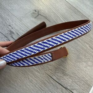Tory Burch Blue and White Beaded Leather Women's Belt